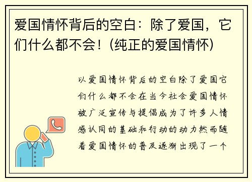 爱国情怀背后的空白：除了爱国，它们什么都不会！(纯正的爱国情怀)